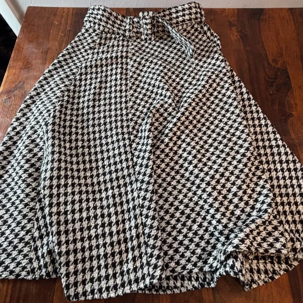 H&M Houndstooth Midi Skirt Black White Belted A-Line US 10 0821673 0 - Picture 1 of 8